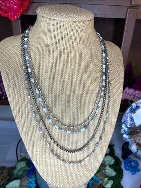 Multi-Strand Silver and White Beaded Women's Necklace